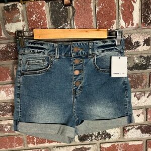 NEW with Tag Womens O'Neill Blue Jean Shorts Distressed Mid-Thigh
